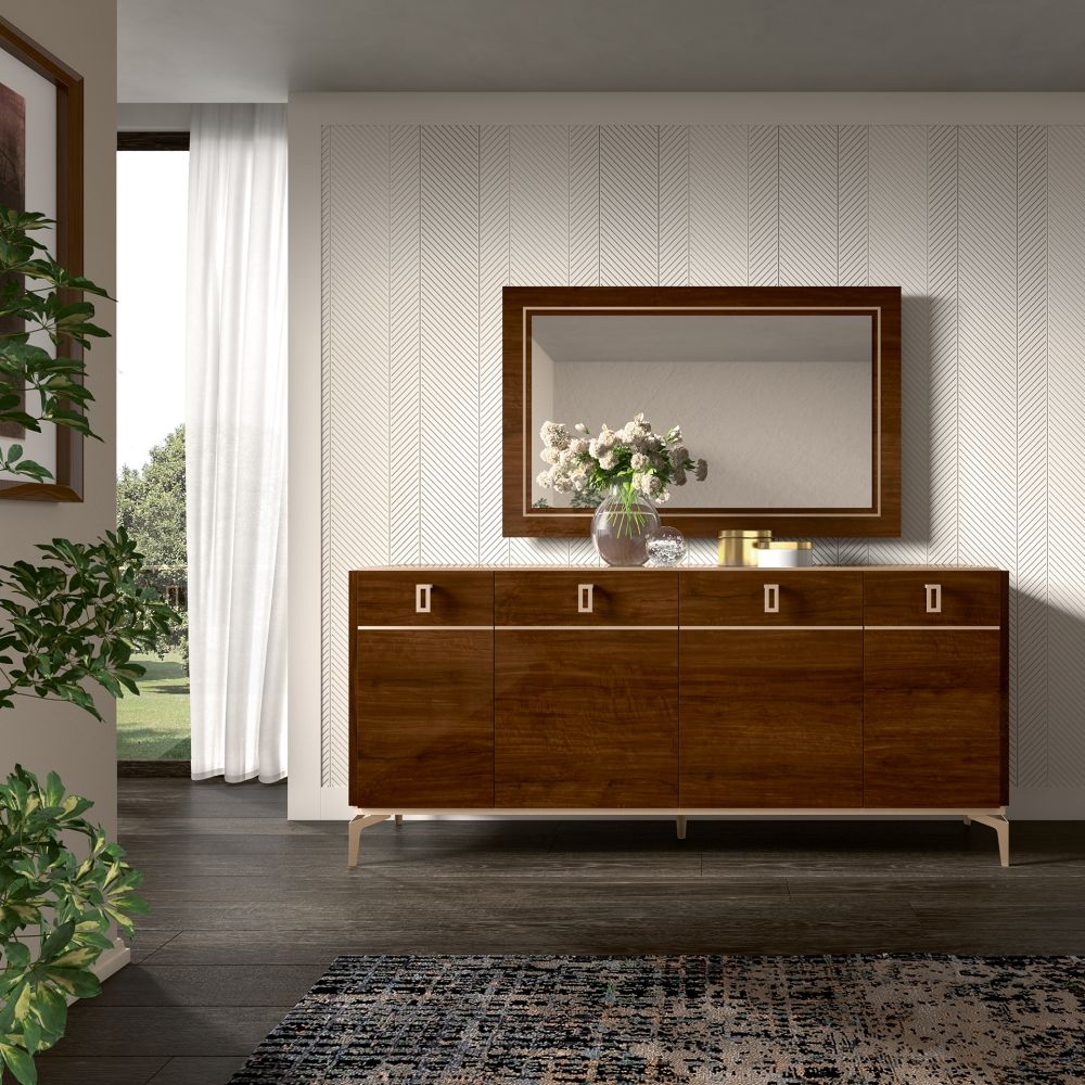 Product photograph of Status Eva Day Walnut Brown Italian 4 Door Buffet Large Sideboard from Choice Furniture Superstore.